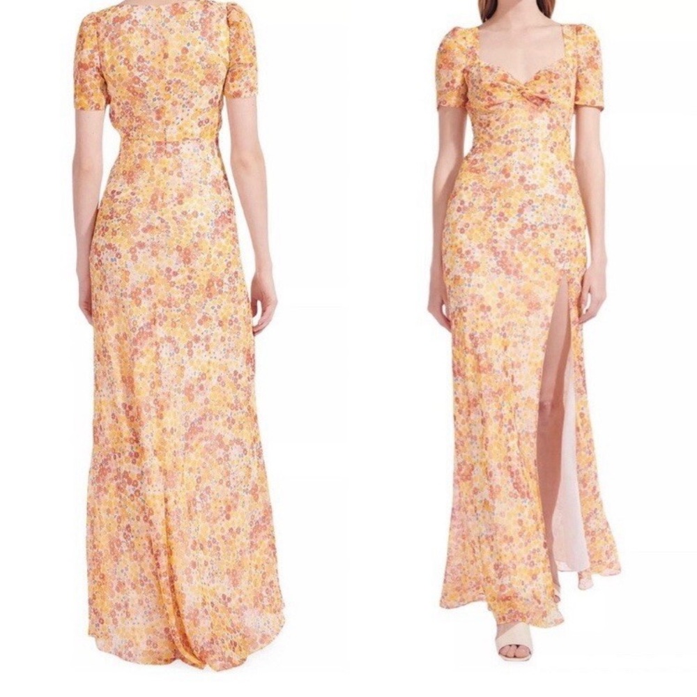 STAUD Lea Knot-Front Puff Shoulder Maxi Dress NWT